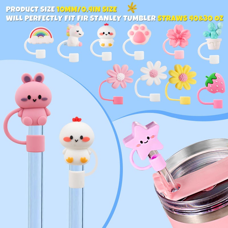 DALOO 15 PCS Cute Silicone Straw Cover Cap for Stanley Cup Accessories,Simple Modern Straw Covers,10mm Straw Topper Compatible with 30&40 Oz Tumbler - Image 4