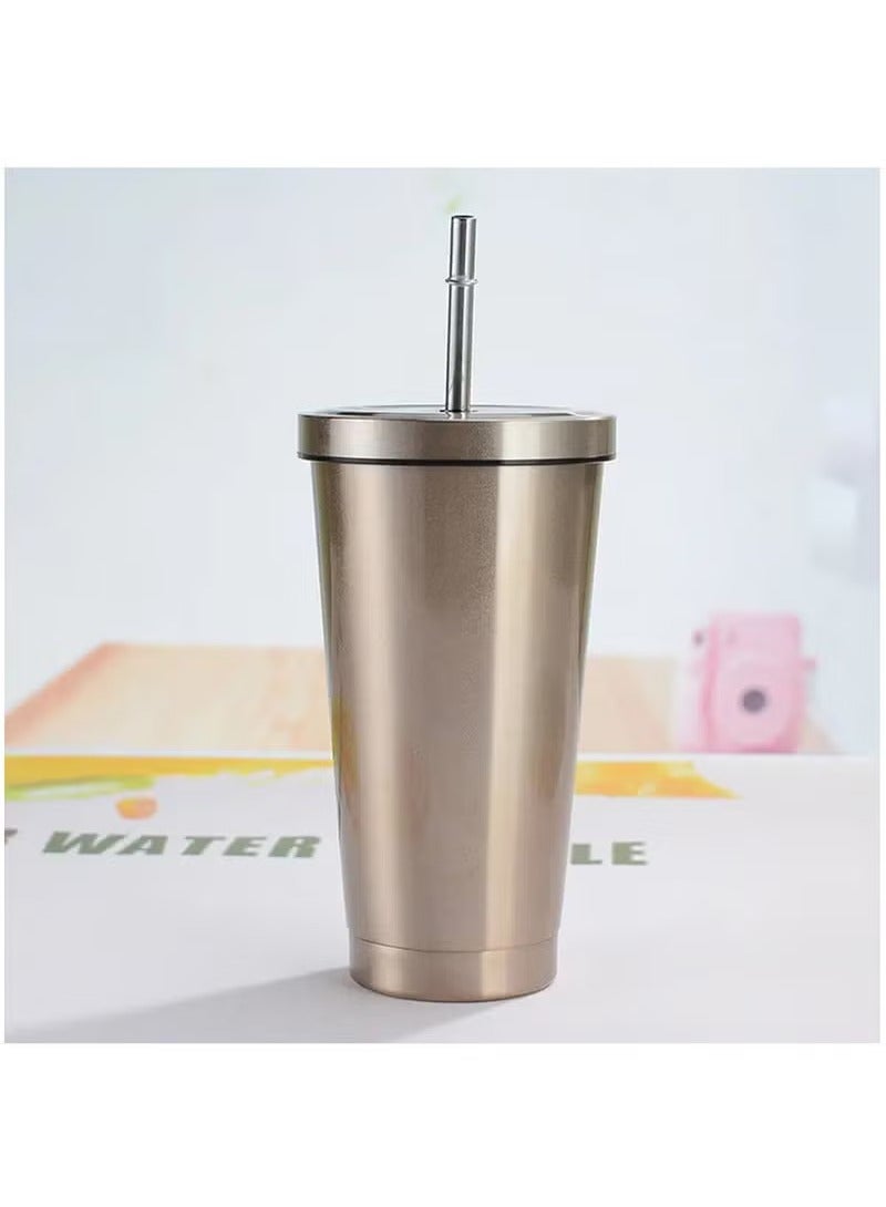 عربست كوب قهوة عازل للحرارة بسعة 750 مل مع غطاء وقشة، كوب قهوة معزول من الفولاذ المقاوم للصدأ، كوب قهوة مزدوج الجدار، خالٍ من مادة BPA، يحافظ على برودة المشروبات لمدة 12 ساعة - ذهبي - Image 1