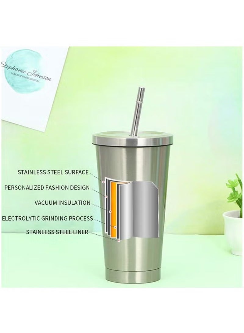 عربست كوب قهوة عازل للحرارة بسعة 750 مل مع غطاء وقشة، كوب قهوة معزول من الفولاذ المقاوم للصدأ، كوب قهوة مزدوج الجدار، خالٍ من مادة BPA، يحافظ على برودة المشروبات لمدة 12 ساعة - ذهبي - Image 4