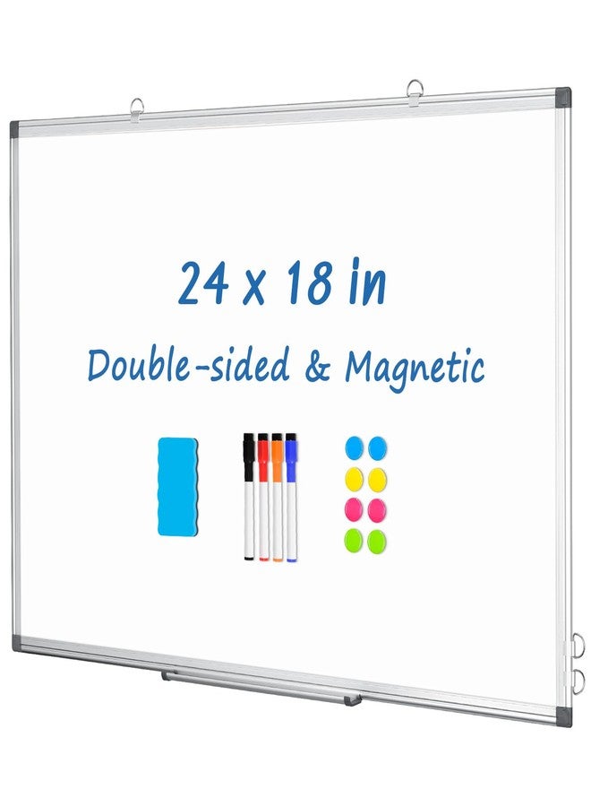 DOLLAR BOSS White Board Magnetic Dry Erase Board, 24 x 18 Inch Double-Sided Whiteboard for Wall Silver Aluminum Frame for Office School Home with 8 Magnets 4 Markers 1 Eraser 1 Detachable Pen Tray - Image 1
