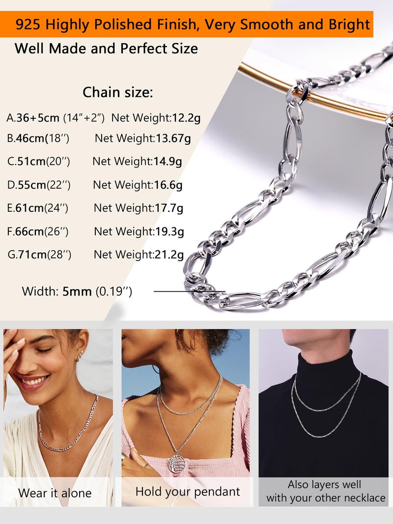 PROSTEEL Silver Mens Chain Necklaces Jewelry Chic 925 Sterling Silver Long Necklace 28" 5mm Figaro Chains For Men - Image 3