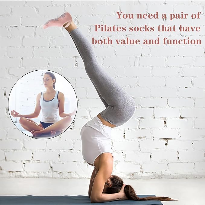 WKLOUYHE 3 Pairs Yoga Pilates Socks Non-Slip Socks for Women Girls Grippy Socks Floor Sock Non-Slip Grips Straps One Size Breathable Socks for Fitness Ballet_Free Size,Black,Light Pink And Grey - Image 5