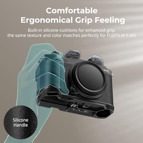 SMALLRIG قبضة يد SMALLRIG X-M5 على شكل حرف L لكاميرا FUJIFILM X-M5، مع لوحة إطلاق سريعة مدمجة لنظام Arca، مقبض جانبي خفيف الوزن من السيليكون، يتضمن واقي رياح مع محول حذاء بارد (أسود) - 4876 - Image 4