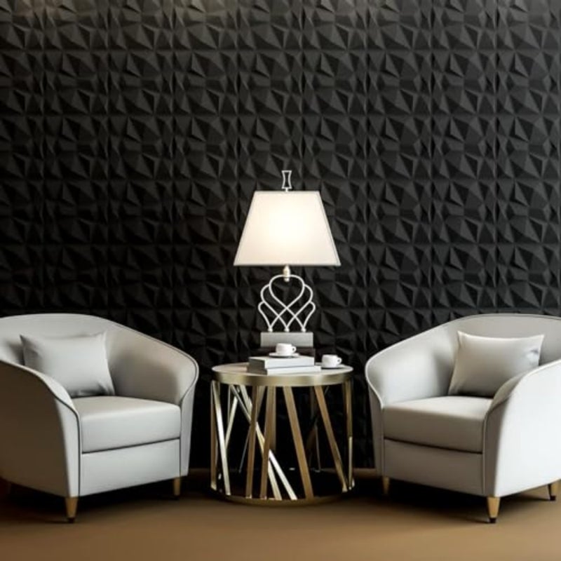 Decorative 3D Wall Panels in Diamond Design, PVC 3D Wall Decor Panels, PVC 3D Wall Panel Diamond, 3D Textured Wall Panels, for Interior Wall Decor, DIY 10 Pack, Black, 30 30cm - Image 3