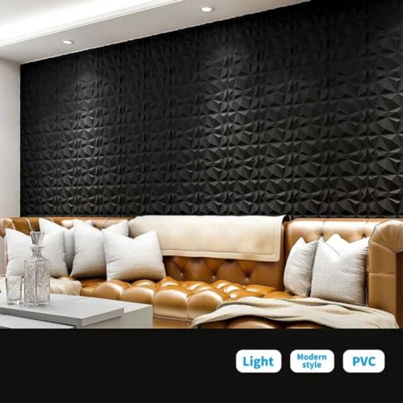 Decorative 3D Wall Panels in Diamond Design, PVC 3D Wall Decor Panels, PVC 3D Wall Panel Diamond, 3D Textured Wall Panels, for Interior Wall Decor, DIY 10 Pack, Black, 30 30cm - Image 4