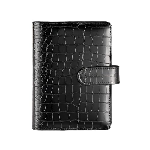 eleger A5 6 Ring Binder Cover Crocodile Large PU Leather Notebook Binder with Hidden Snap Buckle Refillable Budget Planner Black - Image 1