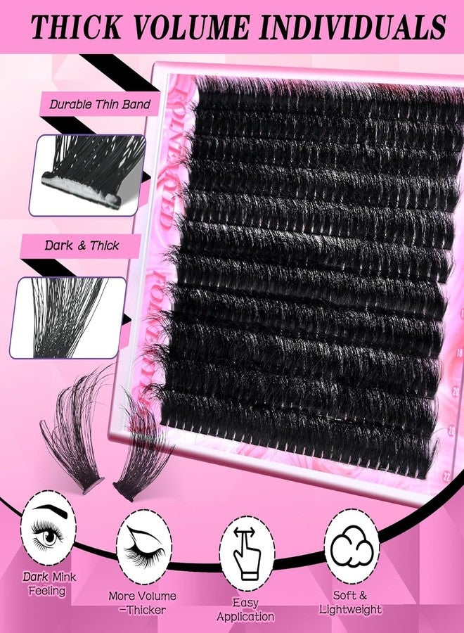 FOINEMYED Lash Clusters Kit 330Pcs 200D Thick Lash Extension Kit Mega Volume Eyelash Extensions Kit 12-22MM Long Eyelash Extensions D Curly Individual Lashes Kit DIY at Home by FOINEMYED - Image 3