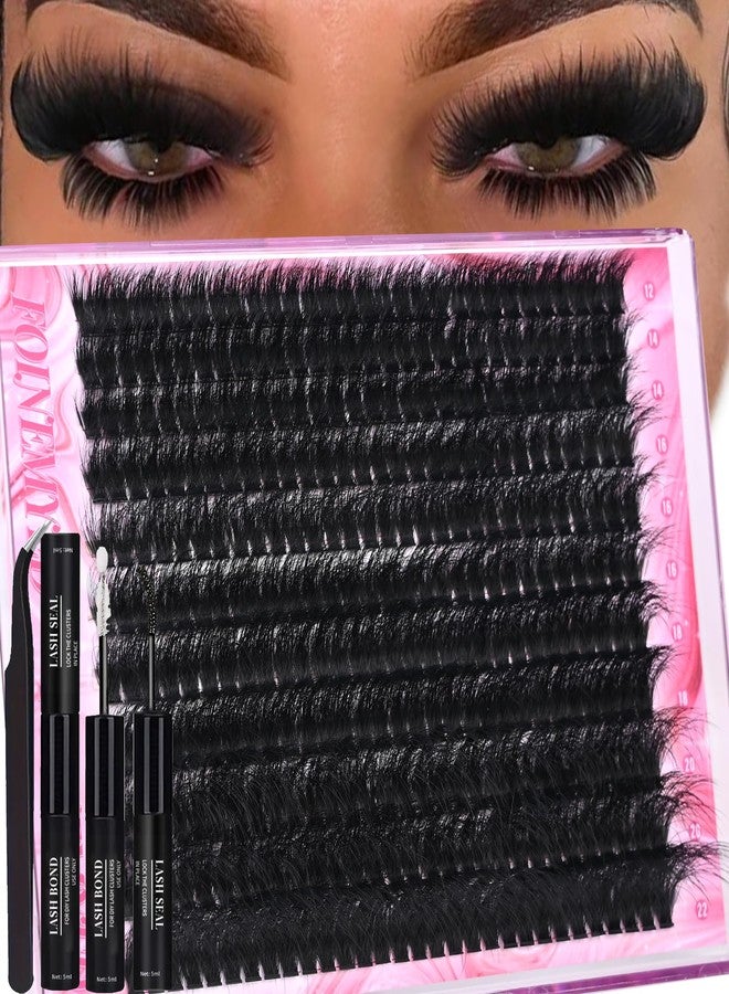FOINEMYED Lash Clusters Kit 330Pcs 200D Thick Lash Extension Kit Mega Volume Eyelash Extensions Kit 12-22MM Long Eyelash Extensions D Curly Individual Lashes Kit DIY at Home by FOINEMYED - Image 1