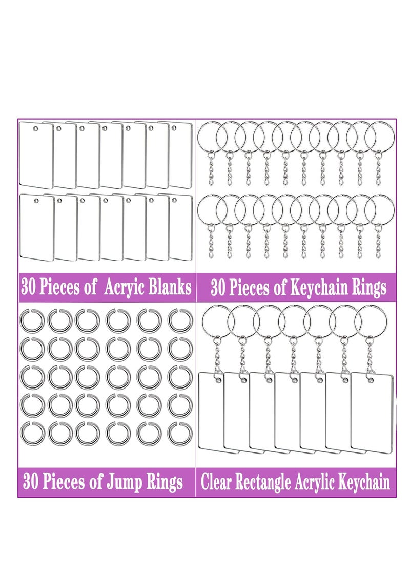 Y&D 90 Pieces Clear Acrylic Keychain Blanks 2 Inch Round Plastic Transparent Charms Rectangle Circle Blank Disc for Vinyl with 30 Pcs Key Chain Rings DIY Projects and Crafts  - Image 3