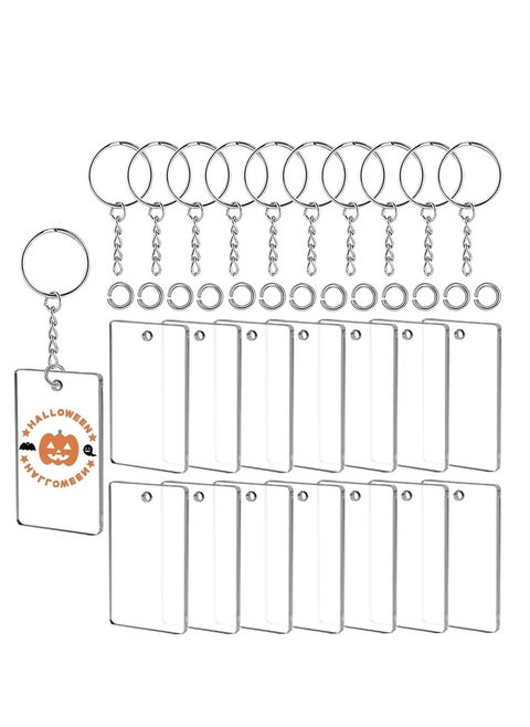 90 Pieces Clear Acrylic Keychain Blanks 2 Inch Round Plastic Transparent Charms Rectangle Circle Blank Disc for Vinyl with 30 Pcs Key Chain Rings DIY Projects and Crafts