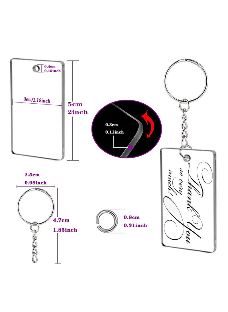 Y&D 90 Pieces Clear Acrylic Keychain Blanks 2 Inch Round Plastic Transparent Charms Rectangle Circle Blank Disc for Vinyl with 30 Pcs Key Chain Rings DIY Projects and Crafts  - Image 2