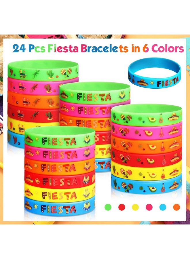Xinnun 24 Pcs Mexican Fiesta Rubber Bracelets Fiesta Party Silicone Wristbands Mexican Party Favors With Taco Maracas Cactus Pinata Guitar Pattern For Let'S Fiesta Cinco De Mayo Party Kids Gift Bag Stuffers - Image 5