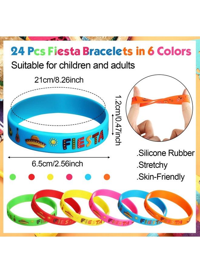 Xinnun 24 Pcs Mexican Fiesta Rubber Bracelets Fiesta Party Silicone Wristbands Mexican Party Favors With Taco Maracas Cactus Pinata Guitar Pattern For Let'S Fiesta Cinco De Mayo Party Kids Gift Bag Stuffers - Image 3