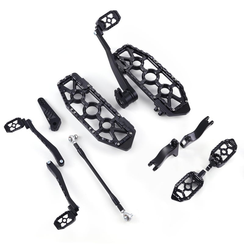 TOPRAMETAL for Harley Touring Floorboards MX Footboards with Gear Brake arm Shifter Levers 20142024 All Black - Image 2