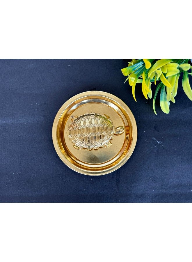 Salvus App SOLUTIONS Handmade Metal Turtle & Plate for Pooja | Sarva Ichha Astha Dhatu Yantra Set | Vastu Remedies | Symbol of Prosperity, Longevity & Good Luck (Golden) - Image 1