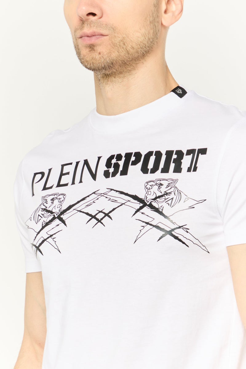 PHILIPP PLEIN Plein Sport Men Sportswear Fit Short Sleeves Outdoor T-Shirt, White - Image 3