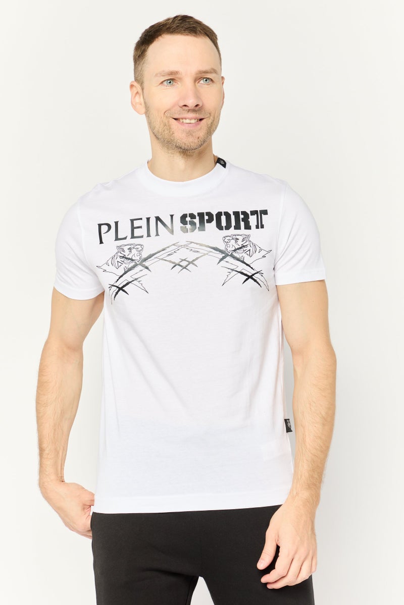 PHILIPP PLEIN Plein Sport Men Sportswear Fit Short Sleeves Outdoor T-Shirt, White - Image 1