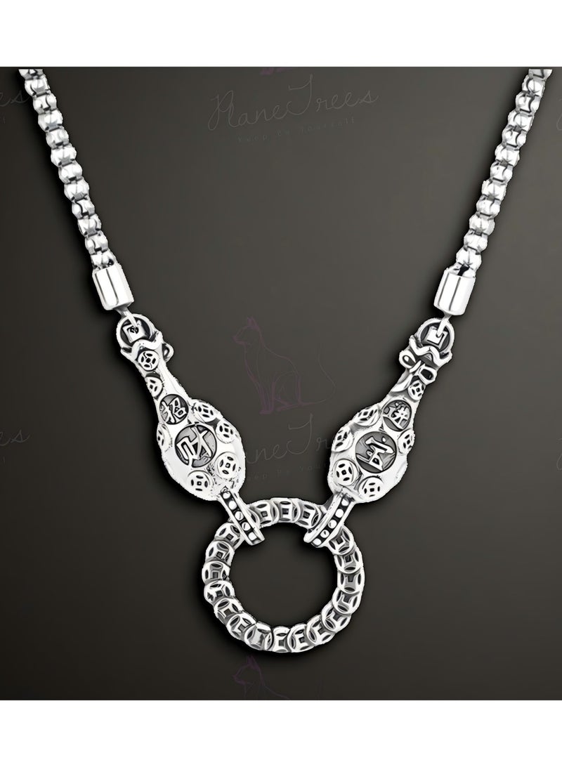 Plane Trees 925 Sterling Silver Round Pendant Necklace for Men & Women – Vintage Tribal Punk Style Chain  - Image 1