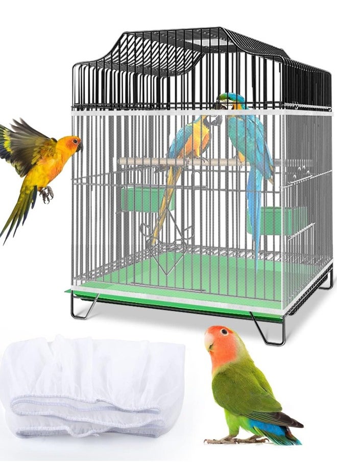 rocooart Bird Cage Seed Catcher,Adjustable Bird Cage Net Cover Birdcage Seed Feather Catcher Soft Skirt Guard Birdcage Nylon Mesh Netting for Parrot Parakeet Macaw Round Square Cages,Prevent Scatter and Mess  - Image 1
