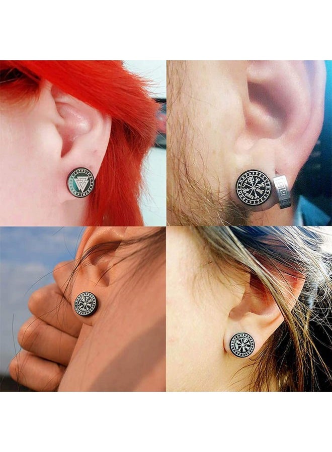 FLYUN 6Pairs Viking Earrings for Men,Mens Earrings, Fake Gauges Fake Plug Earrings, Black Stud Norse Jewelry Punk Male Men's Guys Goth Stainless Steel Pirate Earrings, Metal, stainless steel - Image 2