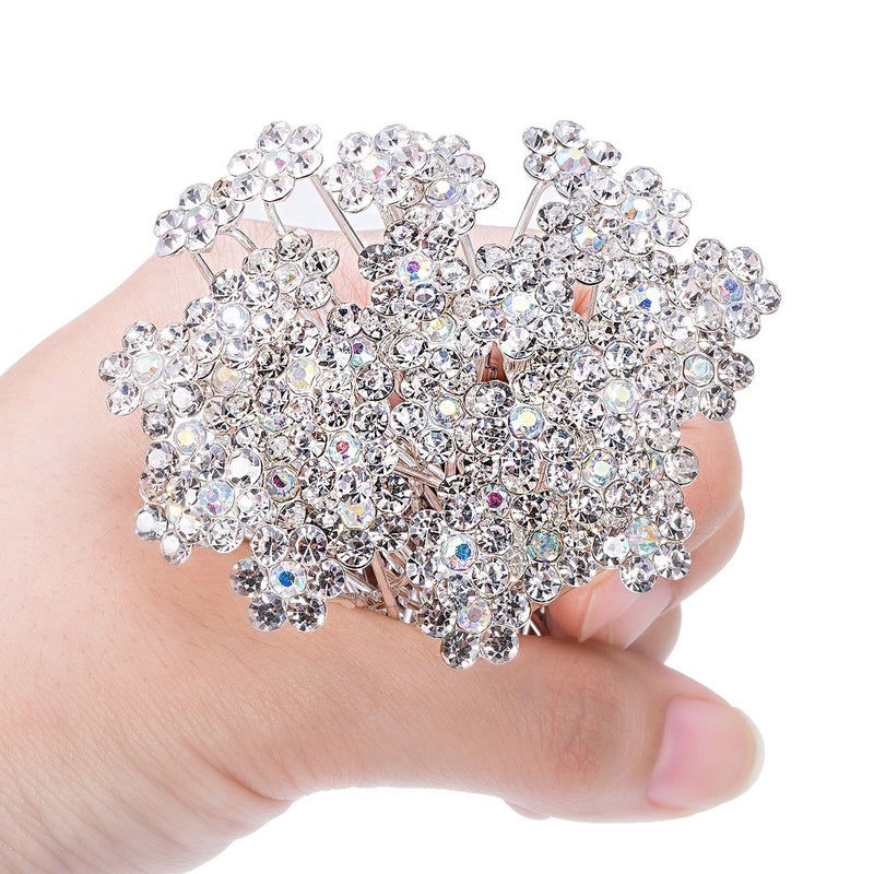 eBoot 40 Pack Flower Crystal Rhinestone Hair Pins with a Storage Bag for Bridal Wedding Hair Accessories (White) - Image 4