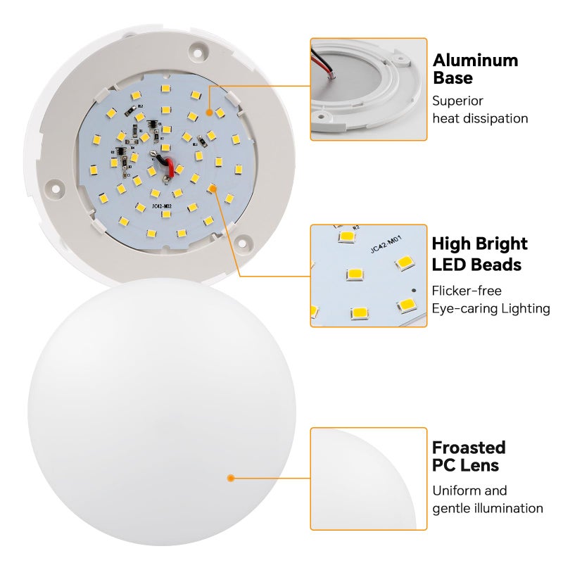 acegoo 12V LED Ceiling Dome Light, RV Interior Puck Light, 12 Volt Overhead Panel Light for Motorhome Travel Trailer Camper Van Boat, CRI 90+ Surface Mount DC 12V 6-Pack (5000K Cool White) - Image 5