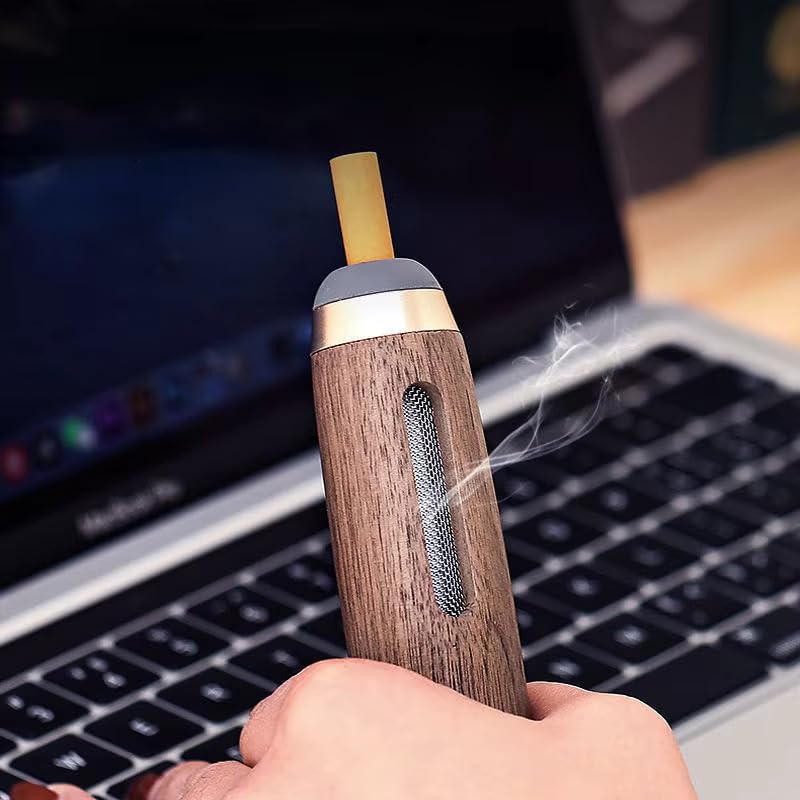 Mockery Car Ashtray, Portable Handheld Mini Ashtray, No-Soot Ash Tray for Outdoor Indoor Car Smoking, Lightweight Anti Soot-flying Cigarette Cover, Man Fathers Gift (Color: Wood-Gold-D1G) - Image 3