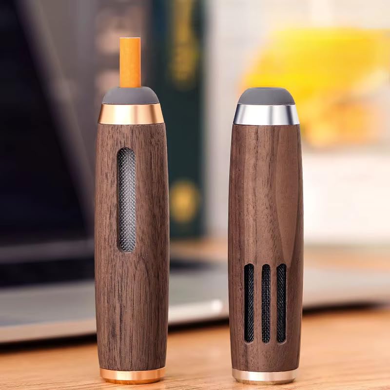 Mockery Car Ashtray, Portable Handheld Mini Ashtray, No-Soot Ash Tray for Outdoor Indoor Car Smoking, Lightweight Anti Soot-flying Cigarette Cover, Man Fathers Gift (Color: Wood-Gold-D1G) - Image 2