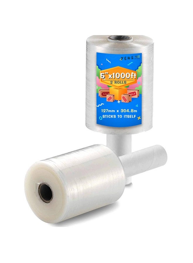 Yens 2 Pack 5" Inch 1000 Ft Roll 80 Gauge Total 2000 Ft Mini Hand Stretch Wrap Industrial Strength Mini Hand Stretch Wrap Moving Supplies Durable Heavy Duty Shrink Film - Image 1