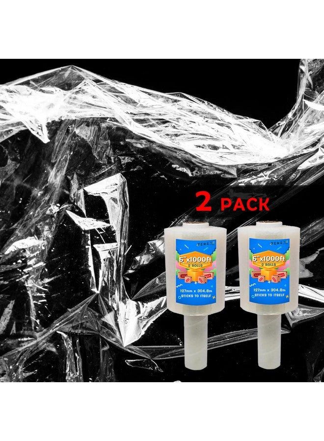 Yens 2 Pack 5" Inch 1000 Ft Roll 80 Gauge Total 2000 Ft Mini Hand Stretch Wrap Industrial Strength Mini Hand Stretch Wrap Moving Supplies Durable Heavy Duty Shrink Film - Image 3