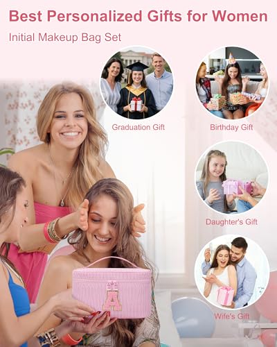 MONSTINA Initial Makeup Bag for Graduation Gifts for Girls Teen GirlsPersonalized Graduation Gifts for HerMonogram Initial Pink Makeup Bag for Women Trendy Stuff Graduation Party FavorPink I - Image 3