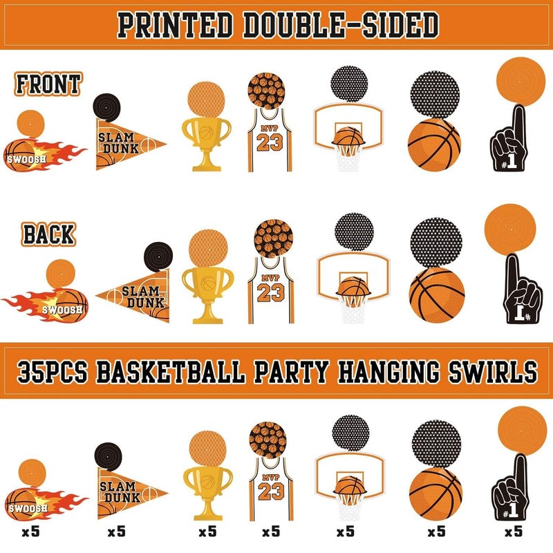 Levfla Basketball Party Decorations Basketball Hanging Swirl Decorations for Sports Birthday Decor Basketball Game Sports Theme Birthday Party Supplies - Image 3