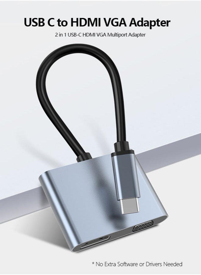 Chixing محول USB C إلى HDMI VGA ، محول USB نوع C إلى VGA HDMI محول Thunderbolt 3 VGA لجهاز MacBook Pro / iPad Pro / Air 2020 2019 2018 ، Dell XPS 13/15 ، Surface Pro ، Galaxy S8/S9 ، Huawei P20  - Image 1