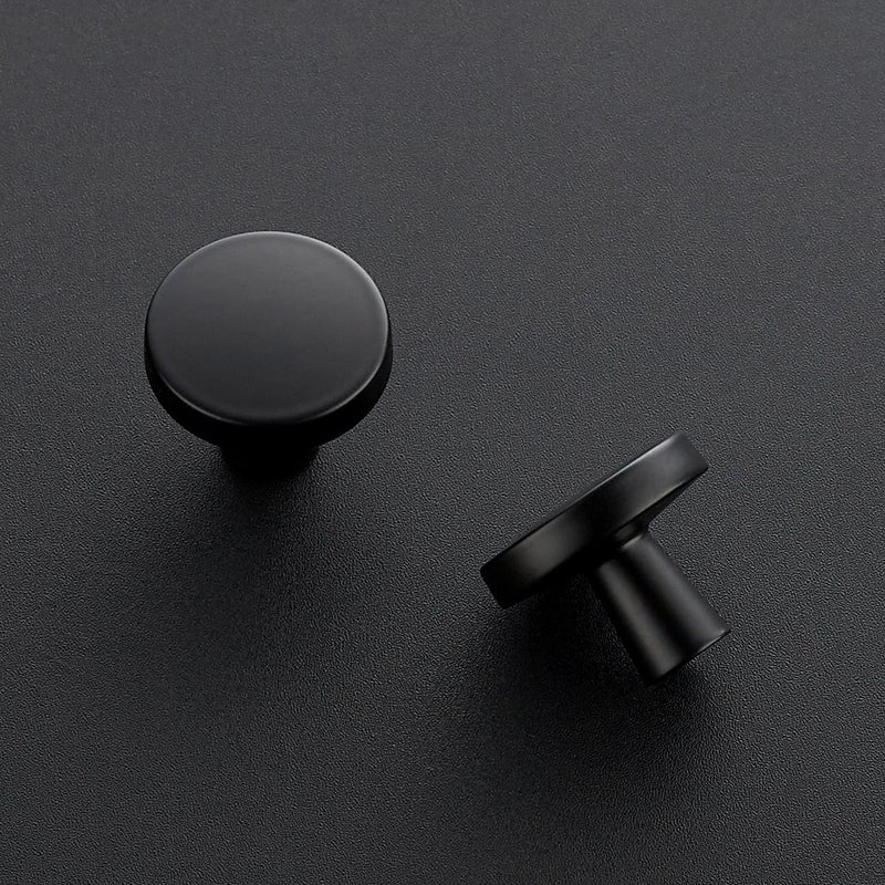 JOY DECOR 5 Pack Kitchen Cabinet Knobs Solid Drawer Knobs Dresser Knobs 1-1/4 Inch Drawer Pulls Matte Black Cabinet Hardware for Dresser Drawers Round Cabinet Door Knobs Simple Drawer Handles - Image 2