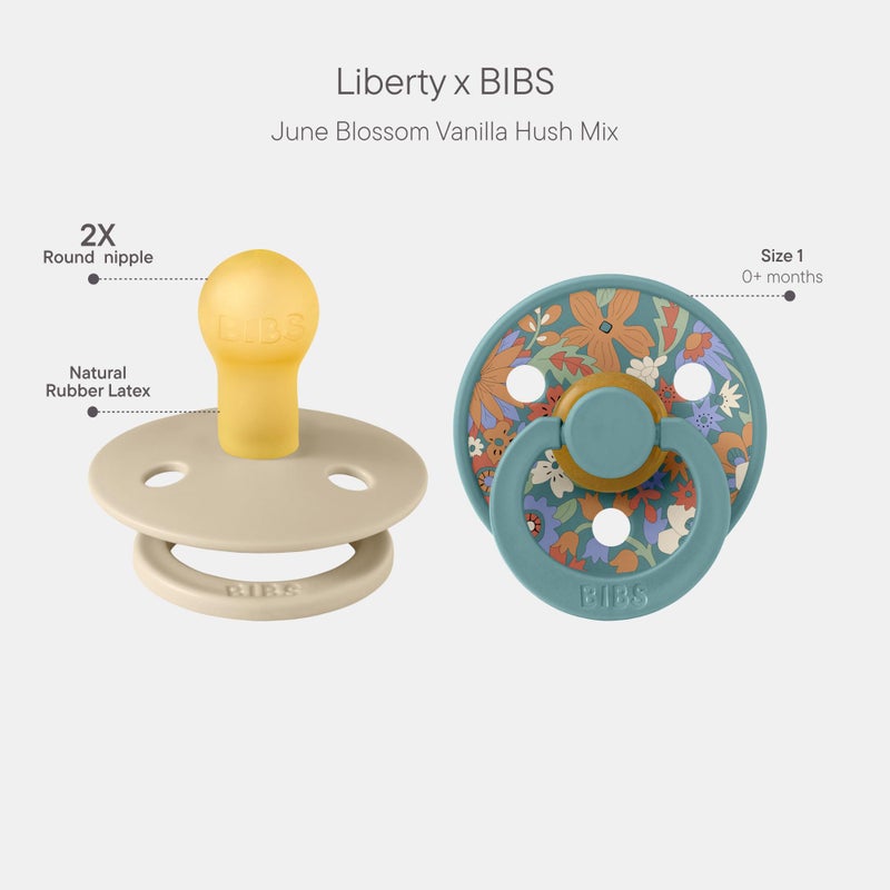 BIBS Colour Liberty Soother 2-Pack, BPA Free Dummy Pacifier, Round Nipple. Natural Rubber Latex, Made in Denmark, Size 1 (0-6 Months), June Blossom Vanilla Hush Mix - Image 2