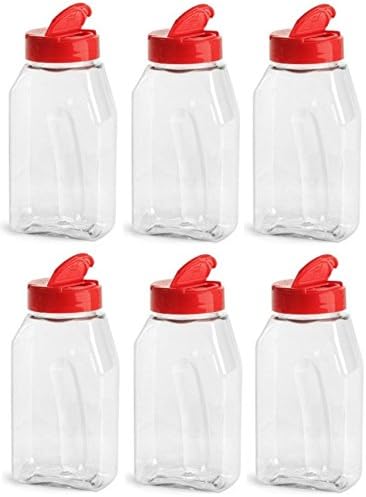 Nakpunar 6 pcs 16 oz Plastic Spice Jars with Red Lid and Freshness Seals  Pet Bottle with Shaker and Open Sided Lined Dispenser Caps  Made in the USA - Image 1
