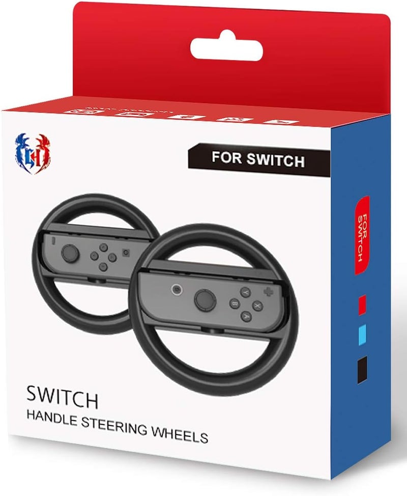 جي أتش عجلة قيادة Switch متوافقة مع Mario Kart 8 Deluxe، ملحقات عجلة سباق متوافقة مع وحدة تحكم Nintendo Switch/Switch OLED Joy Con (أسود، عبوة من قطعتين) - Image 1