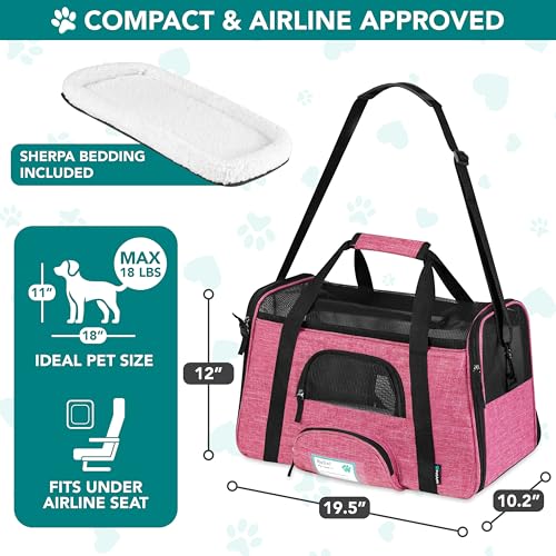 PetAmi Airline Approved Pet Carrier for Cats Small Dogs Soft Sided TSA Travel Carrier Bag Sherpa Bed Breathable Mesh Ventilation Collapsible Bowl Fit Under Seat Up to 18 lbs Large Heather Pink - Image 3