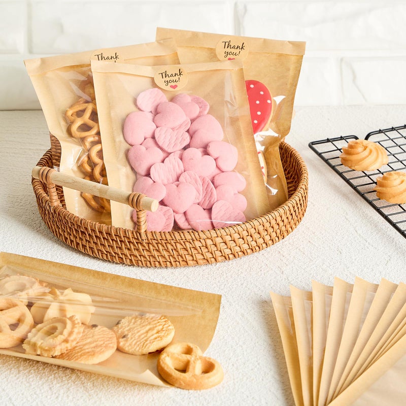 ZORRITA 100 Pack Heat-Sealable Cookie Bags with Window, 5.1 x 7.5 Inches Small Clear Front To Go Bakery Bags, Grease Resistant Kraft Paper Treat Sleeves for Packaging Snack Donut Pastry (Brown) - Image 5