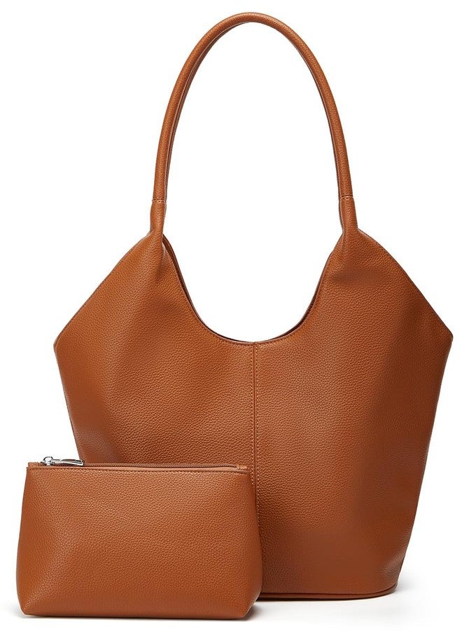 EMGILL Hobo Purses for Women Vegan Leather Shoulder Bag Slouchy Bucket Purse Top Handle Simple Tote Work Handbag Casual - Image 2