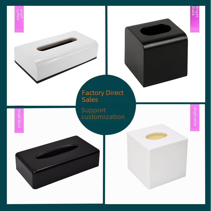Whole plastic tissue box hotel supplies desktop roll paper tube black white square hand box household tissue box(Z204 Black) - Image 2