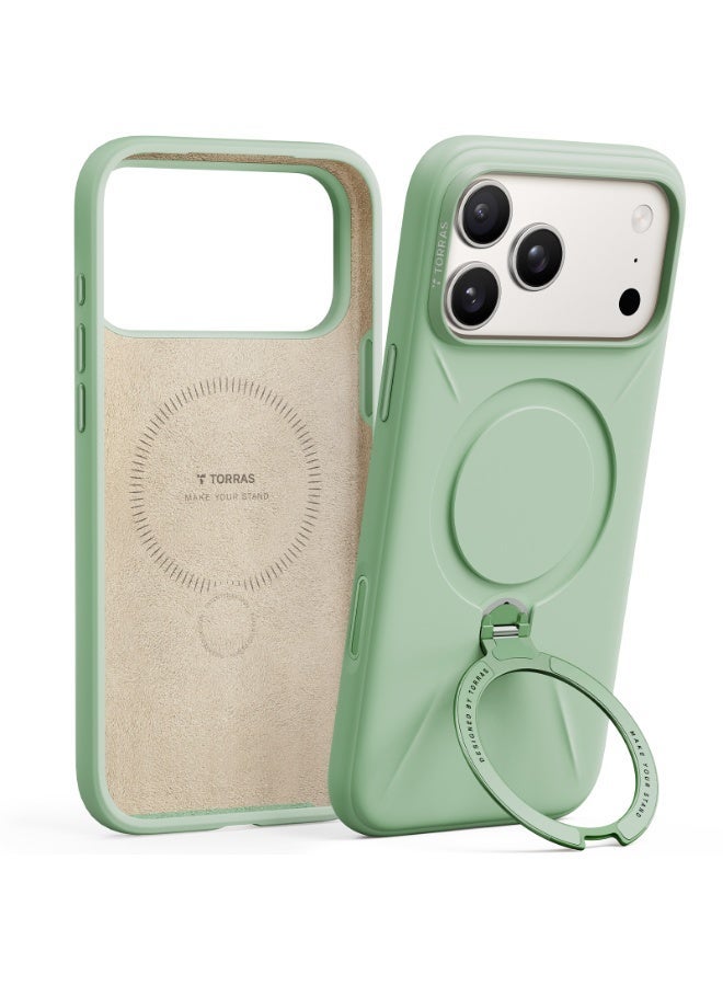 TORRAS iPhone 17 Pro Max Case Ostand Spin Silicone Series, 360° Rotating Stand, MagSafe Compatible, 12FT Military Grade Drop Protection, Soft Silicone Protective Cover – Matcha Green Matcha Green - Image 1