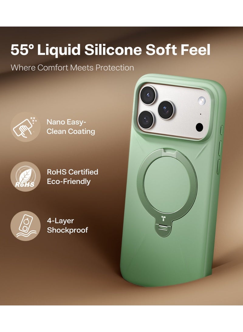 TORRAS iPhone 17 Pro Max Case Ostand Spin Silicone Series, 360° Rotating Stand, MagSafe Compatible, 12FT Military Grade Drop Protection, Soft Silicone Protective Cover – Matcha Green Matcha Green - Image 5