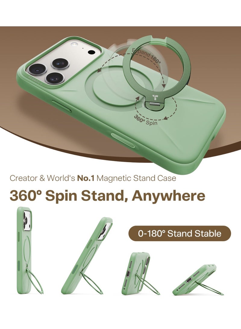 TORRAS iPhone 17 Pro Max Case Ostand Spin Silicone Series, 360° Rotating Stand, MagSafe Compatible, 12FT Military Grade Drop Protection, Soft Silicone Protective Cover – Matcha Green Matcha Green - Image 3