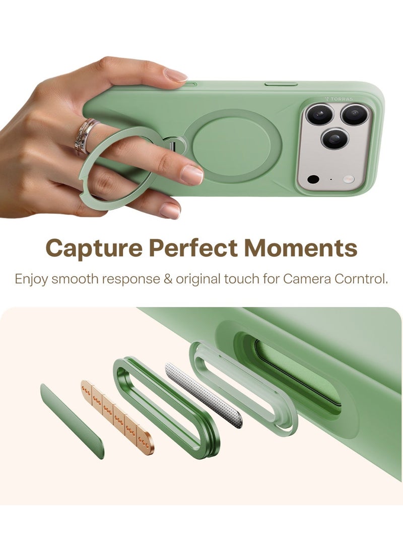 TORRAS iPhone 17 Pro Max Case Ostand Spin Silicone Series, 360° Rotating Stand, MagSafe Compatible, 12FT Military Grade Drop Protection, Soft Silicone Protective Cover – Matcha Green Matcha Green - Image 2