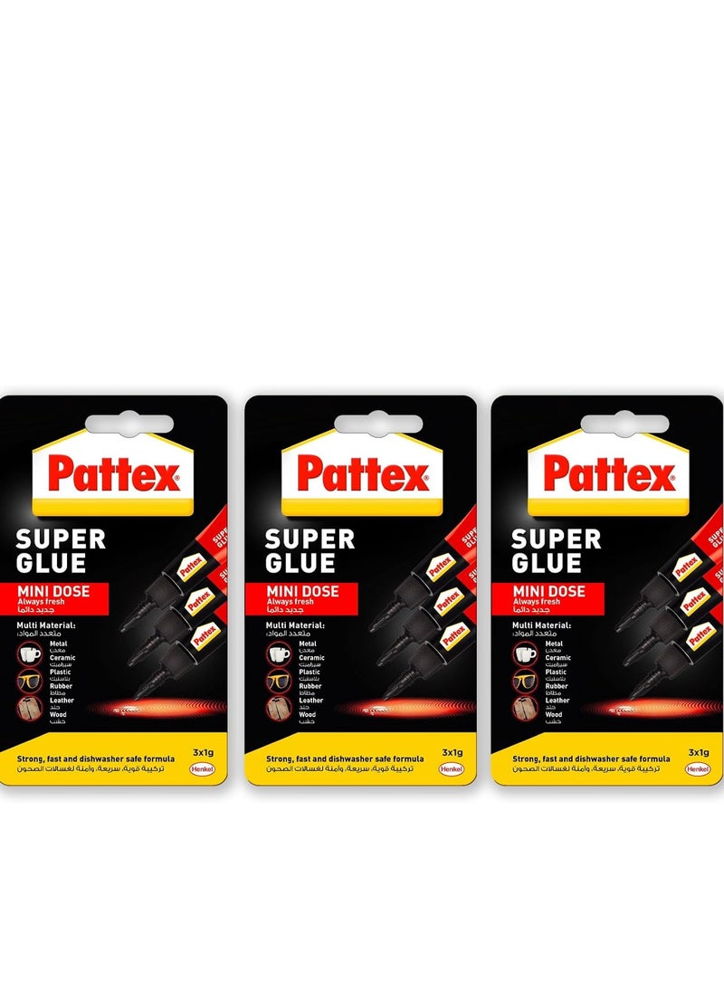 Pattex - Super Glue Mini Dose,Strong All Purpose Adhesive for Repairs,Easy to Use Instant Super Glue, 1g, Pack of 3 - Image 1