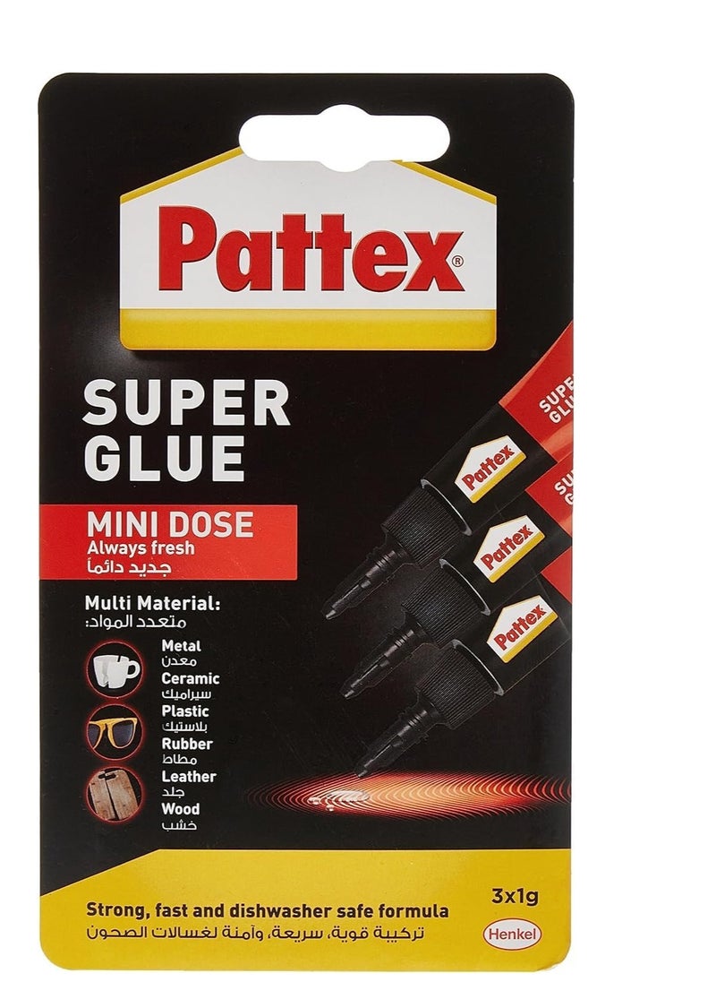 Pattex - Super Glue Mini Dose,Strong All Purpose Adhesive for Repairs,Easy to Use Instant Super Glue, 1g, Pack of 3 - Image 1