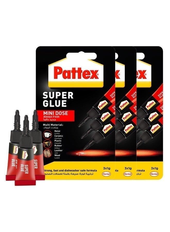 Pattex Super Glue Mini Dose,Strong All Purpose Adhesive for Repairs,Easy to Use Instant Super Glue, 1g, Pack of 3 - Image 1