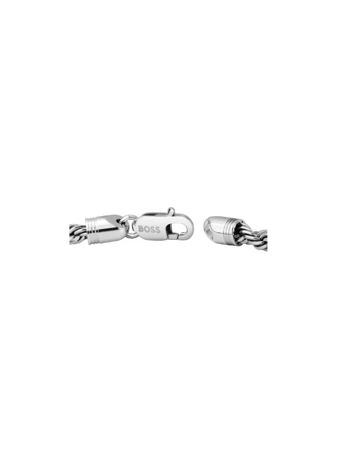 BOSS Silver Tone Steel Rope Style Chain Bracelet