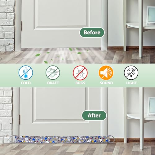 SANFERGE Weighted Door Draft Stopper, 2 Pack 36 Inch Under Door Blocker, Bottom of Door Window Air Noise Light Gap Filler, Saving Energy Cartoon Print Canvas Cotton 2.5Lb - Image 3